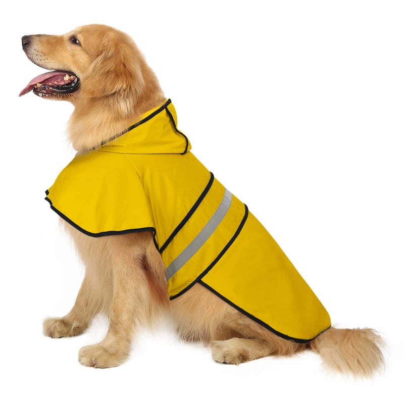 HDE Dog Raincoat Jacket Reflective Adjustable Hooded Pet Poncho Rain Coat with Leash Hole for Small to X-Large Dogs Yellow - XL - Image 1